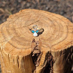 Zuni Mother of Pearl Turquoise Inlay Rings Mini Angel Native Am Jewlery Sz 5.25*